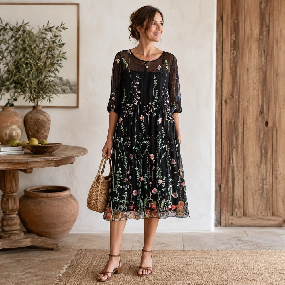 Bloomchic Black Floral Dress Size 14-16 Embroidered Mesh Overlay Butterfly Fairy